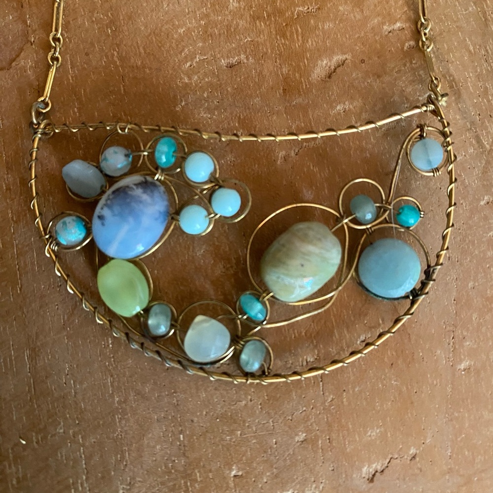 Anthropologie Cousin Claudine Gemstone Gold Necklace